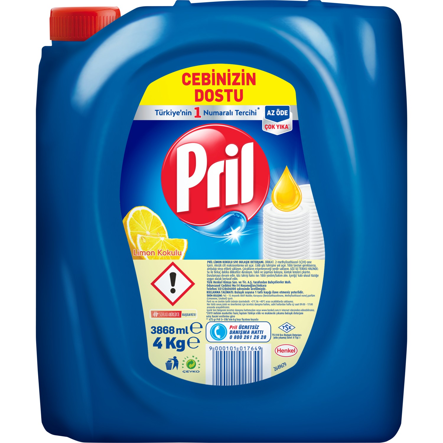 Pril Sıvı Elde Bulaşık Yıkama Deterjanı Limon 4 Kg.