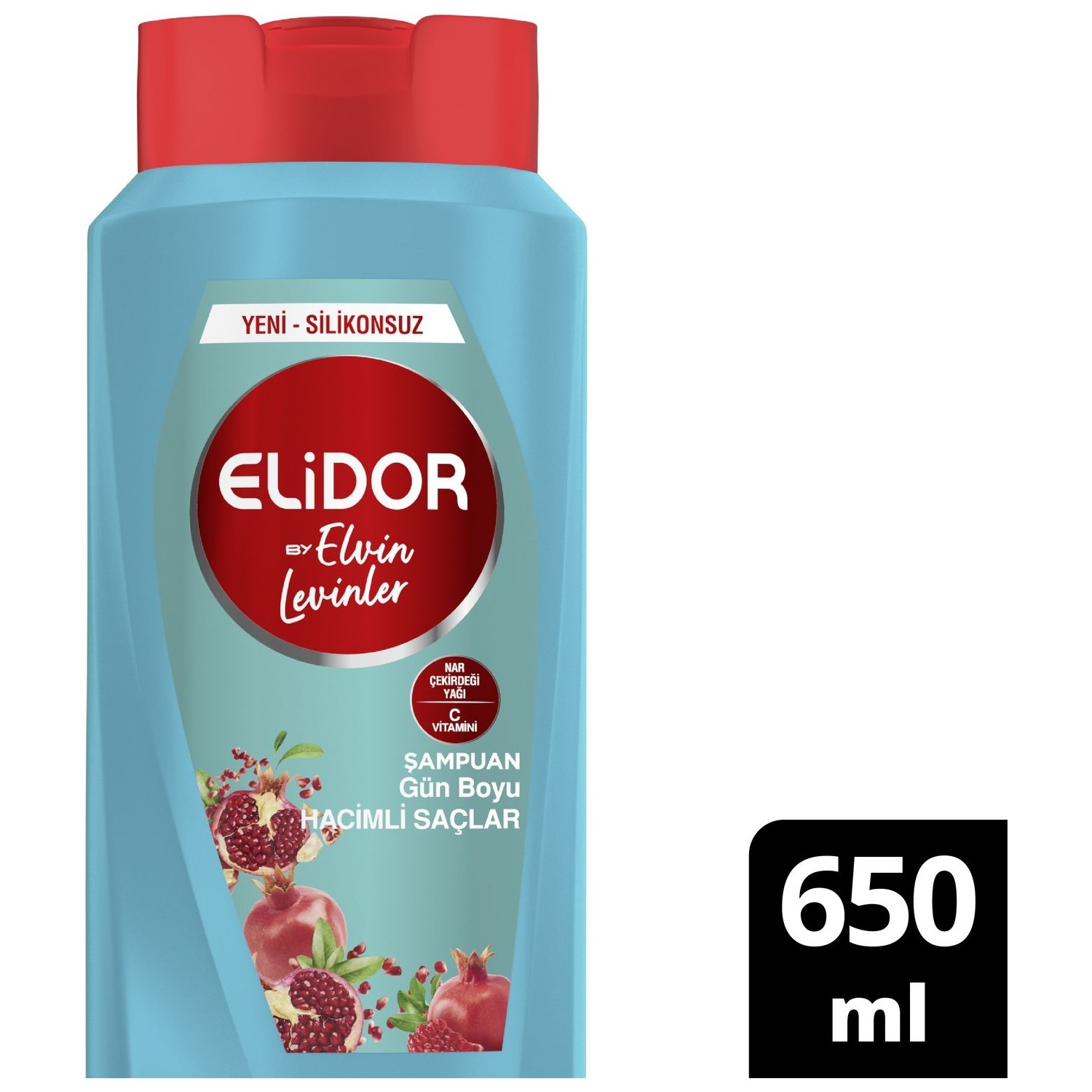 Elidor Gün Boyu Hacimli Saçlar Nar Çekirdeği Yağı Özlü Saç Bakım Şampuanı by Elvin Levinler 650 ml.